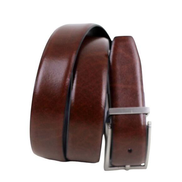 Nordstrom BLACK BROWN REAL LEATHER 1 1/8"Wd REVERSIBLE CASUAL DRESS BELT 38 (13M - Picture 1 of 16